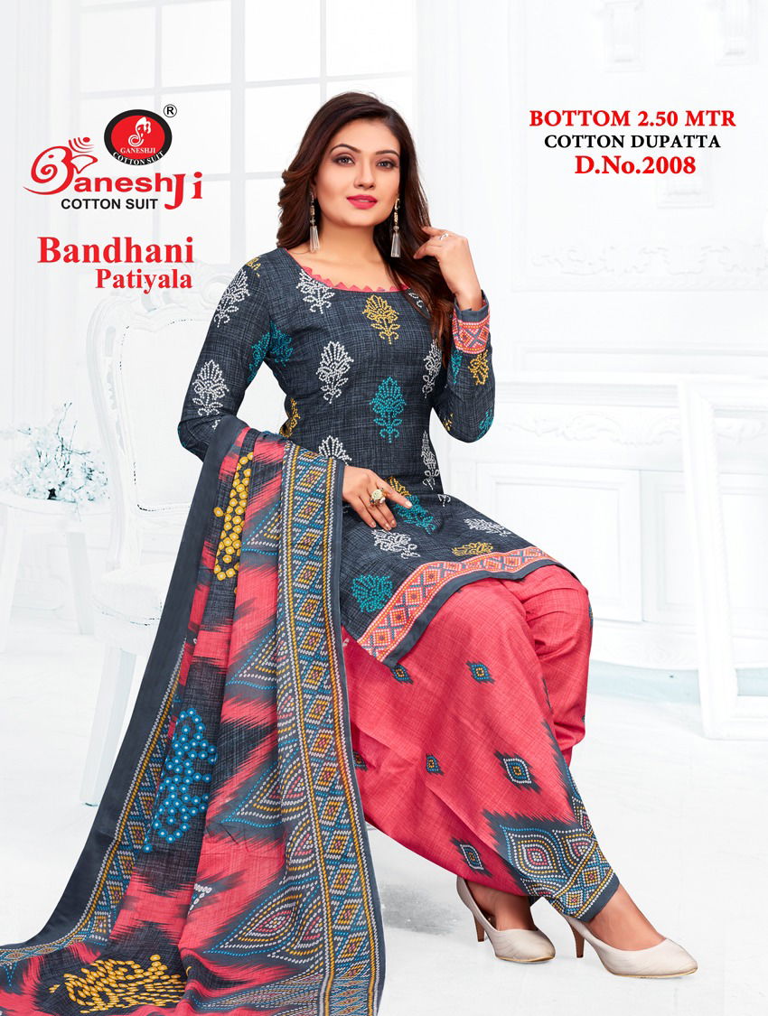 Ganeshji Bandhani Patiyala 2 Fancy Regular Wear Printed Cotton Dress Material Collection
